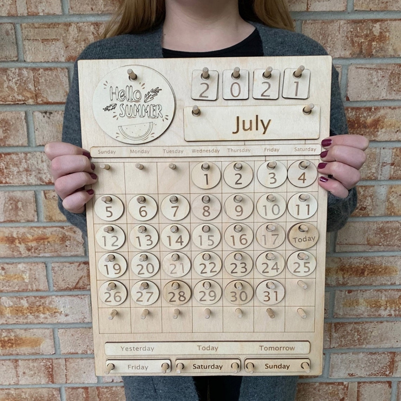 طرح فایل تقویم چوبی مناسب برای استفاده در دستگاه های cnc چوب و cnc لیزر - laser cut wooden calendar cdr file