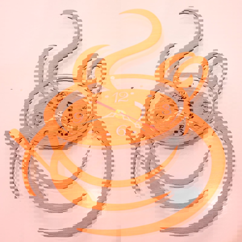 طرح ساعت دیواری قهوه ای طرح آشپزخانه مناسب برای استفاده در دستگاه های cnc چوب و cnc لیزر - laser cut coffee wall clock kitchen decor dxf file