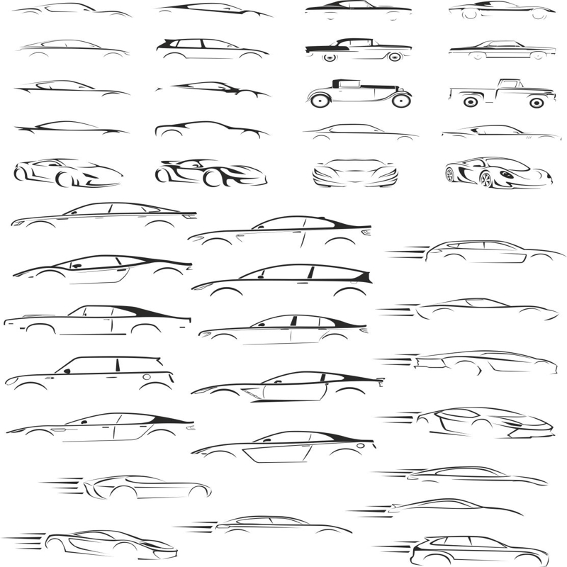 طرح مجموعه سیلوئت های ماشین ها مناسب برای استفاده در دستگاه های cnc چوب و cnc لیزر - cars silhouettes collection cdr file