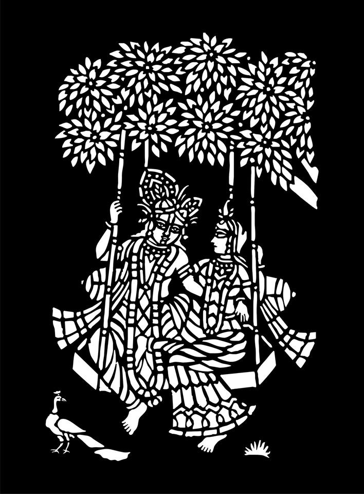 طرح سری کریشنا با رادا مناسب برای استفاده در دستگاه های cnc چوب و cnc لیزر - sri krishna with radha dxf file