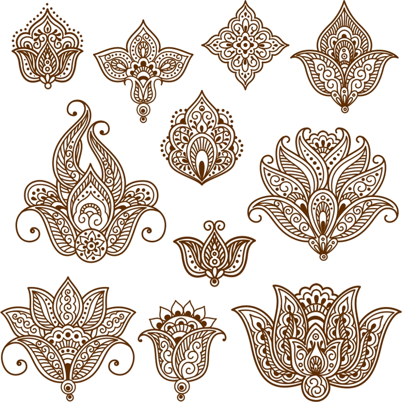 طرح وکتور خالکوبی حنا مهندی مناسب برای استفاده در دستگاه های cnc چوب و cnc لیزر - henna mehndi tattoo doodles vector design cdr file