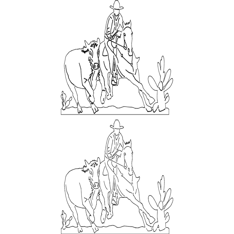 طرح صحنه کابوی و رودیو مناسب برای استفاده در دستگاه های cnc چوب و cnc لیزر - cowboy and rodeo scene dxf file
