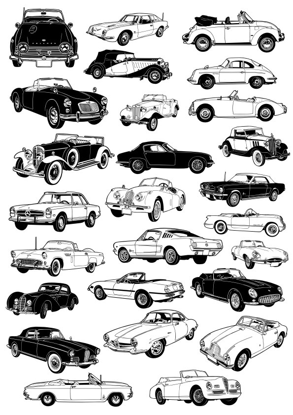 طرح وکتور ماشین های کلاسیک مناسب برای استفاده در دستگاه های cnc چوب و cnc لیزر - classic car vectors cdr file