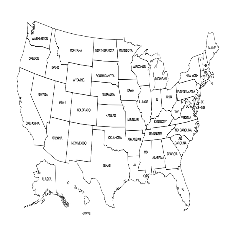 طرح نقشه ایالت‌های آمریکا مناسب برای استفاده در دستگاه های cnc چوب و cnc لیزر - us states map dxf file