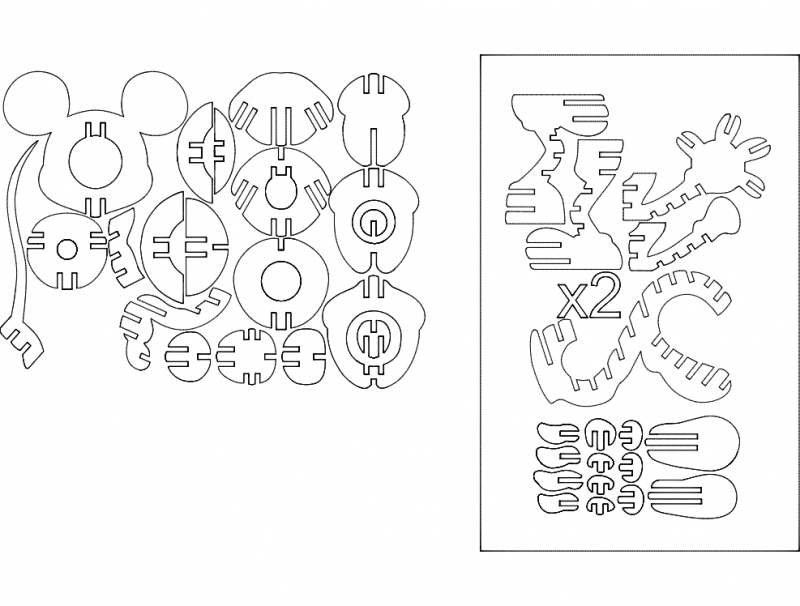 طرح سه بعدی میکی موس مناسب برای استفاده در دستگاه های cnc چوب و cnc لیزر - mickey 3d dxf file