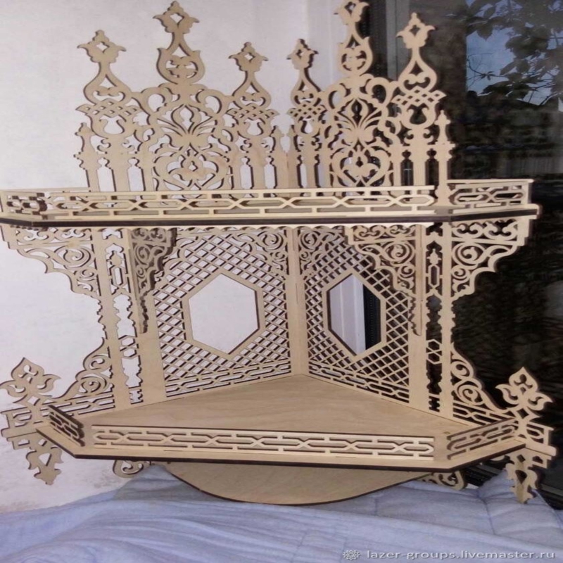 طرح قفسه برای محراب خانه مسیحی مناسب برای استفاده در دستگاه های cnc چوب و cnc لیزر - shelf for icons christian home altar carved shelf laser cutting template cdr file