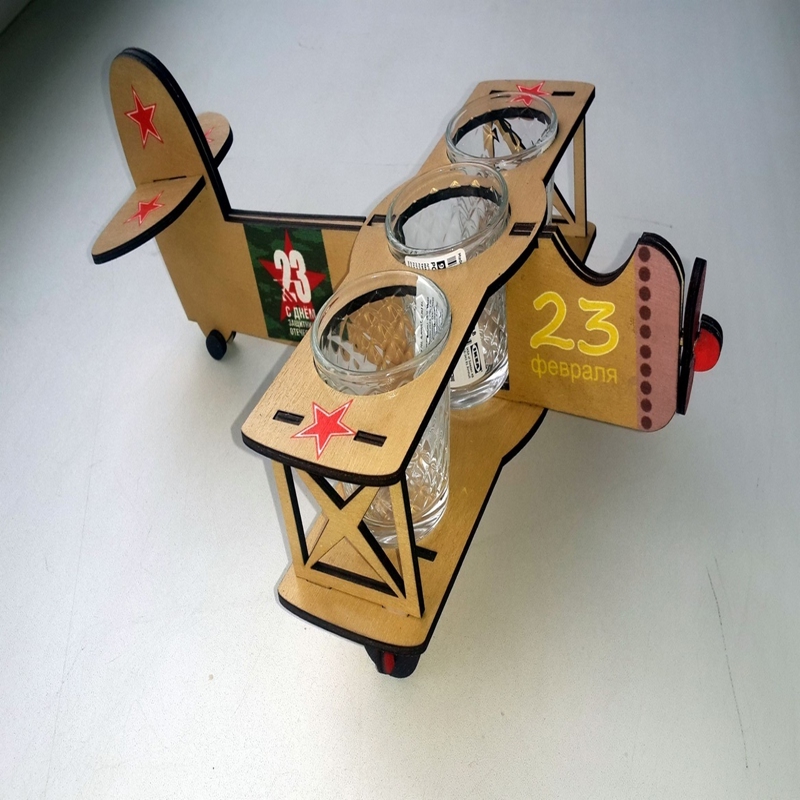 طرح جا لیوانی به شکل هواپیما مناسب برای استفاده در دستگاه های cnc چوب و cnc لیزر - laser cut airplane shaped wine glass holder cdr file