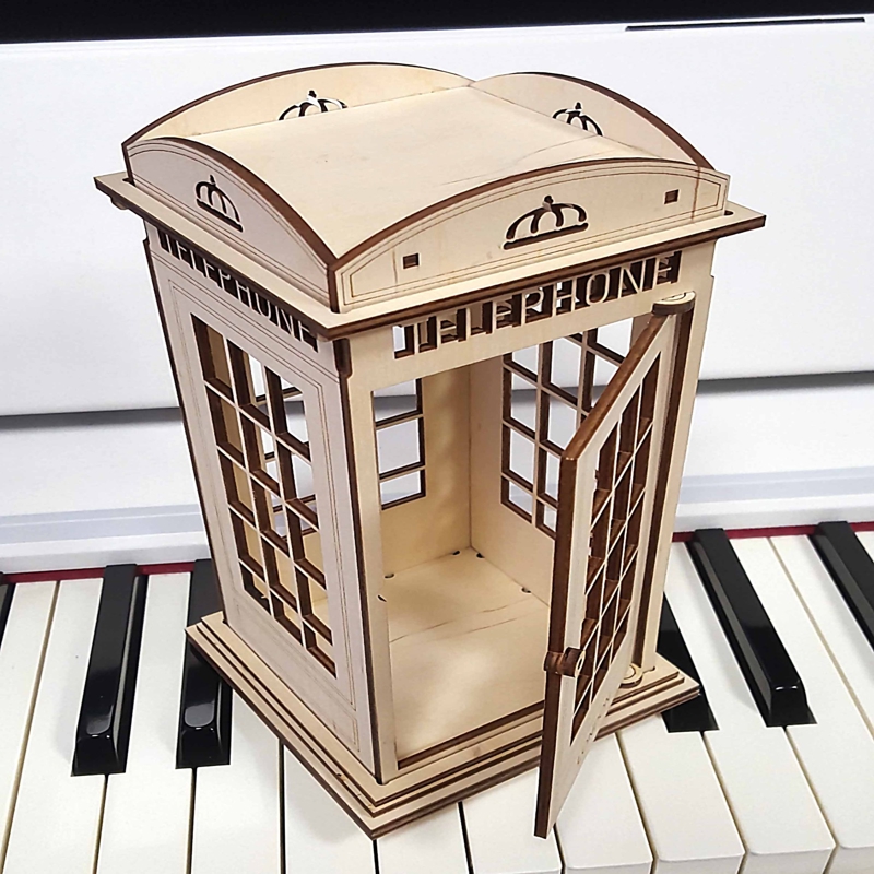 طرح کیوسک تلفن چوبی انگلیسی مناسب برای استفاده در دستگاه های cnc چوب و cnc لیزر - laser cut wooden british telephone booth cdr file