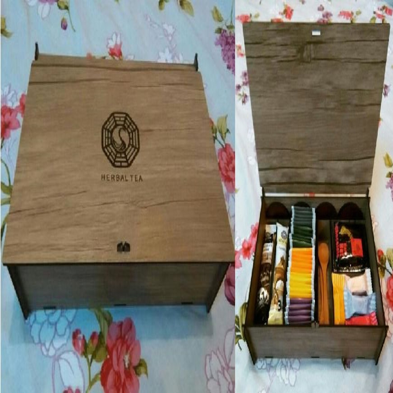 طرح جعبه چای چوبی مناسب برای استفاده در دستگاه های cnc چوب و cnc لیزر - laser cut wooden tea box cdr file