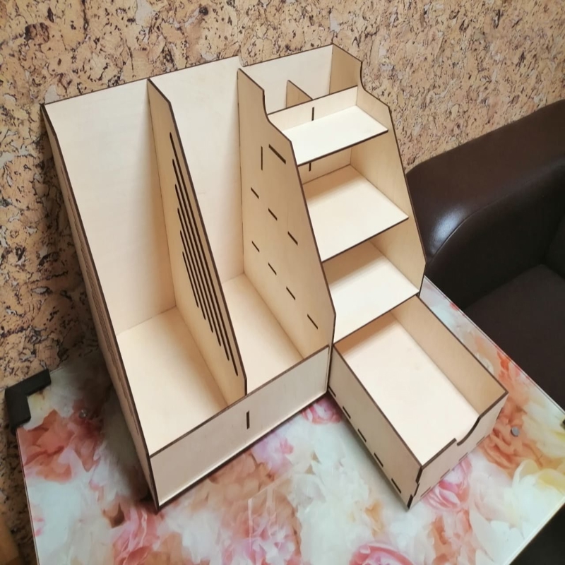 طرح میز تحریر چوبی با کشو مناسب برای استفاده در دستگاه های cnc چوب و cnc لیزر - laser cut wooden office organizer with drawer cdr file