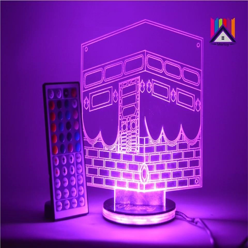 طرح چراغ شب سه بعدی ماه رمضان برای عید، مکه مناسب برای استفاده در دستگاه های cnc چوب و cnc لیزر - laser cut ramadan eid 3d night light mecca mosque islamic muslim dxf file