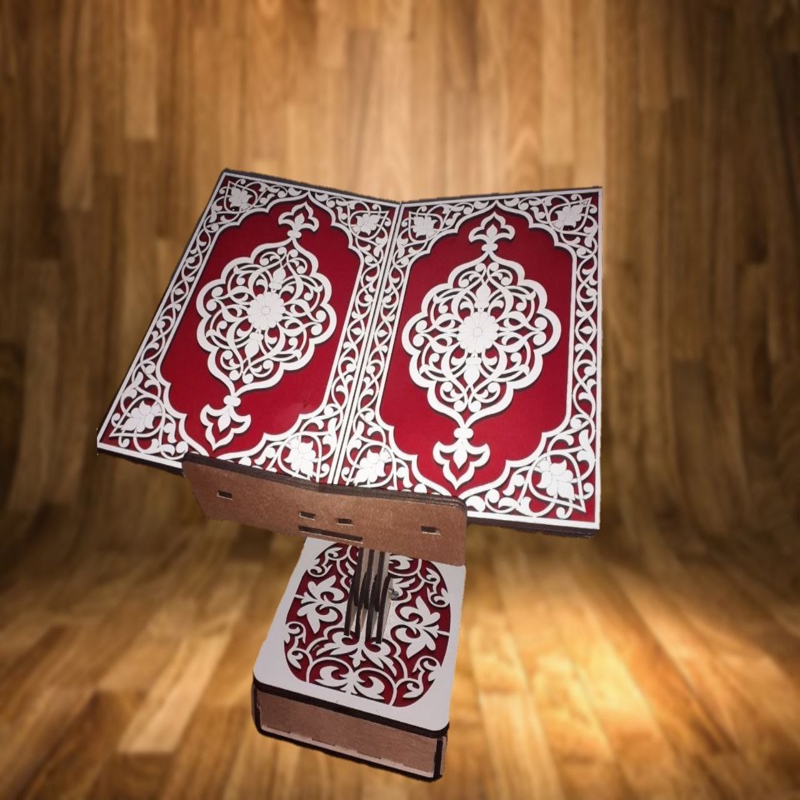 طرح جا قرآنی تزئینی طرح رحل مناسب برای استفاده در دستگاه های cnc چوب و cnc لیزر - laser cut decorative quran stand rehal cdr file