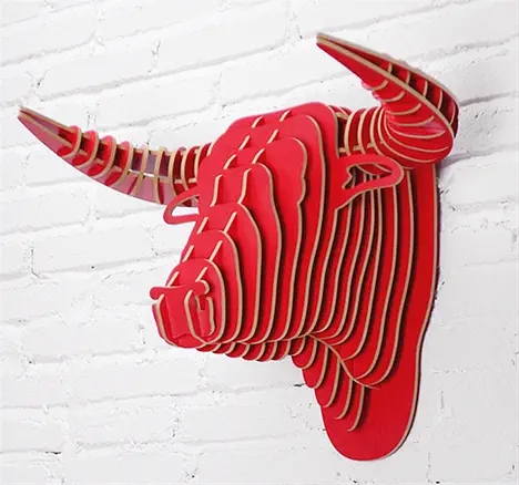 طرح تابلو دیواری طرح سر گاو نر مناسب برای استفاده در دستگاه های cnc چوب و cnc لیزر - laser cut bull head hanging wall decor cdr file