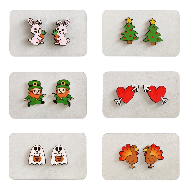طرح بسته گوشواره مخصوص تعطیلات مناسب برای استفاده در دستگاه های cnc چوب و cnc لیزر - laser cut holiday earring pack svg file