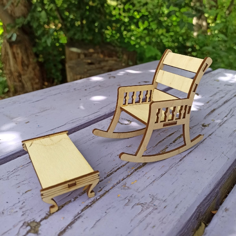 طرح صندلی گهواره ای عروسکی میز قهوه خوری مناسب برای استفاده در دستگاه های cnc چوب و cnc لیزر - laser cut doll rocking chair coffee table cdr file