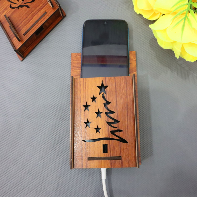 طرح سه بعدی پایه گوشی طرح درخت کریسمس مناسب برای استفاده در دستگاه های cnc چوب و cnc لیزر - laser cut christmas tree wall phone holder 3mm cdr file