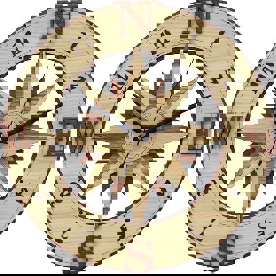 طرح ساعت دیواری قطب نما مناسب برای استفاده در دستگاه های cnc چوب و cnc لیزر - laser cut compass wall clock template cdr file