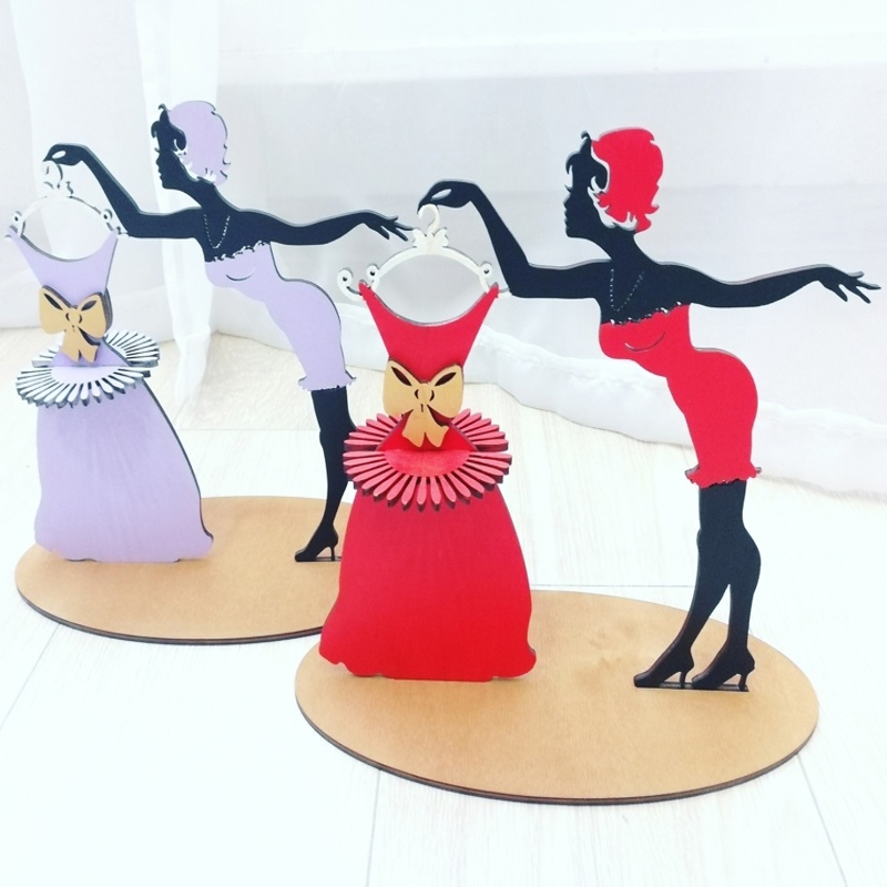 طرح جا دستمال سفره دختر به رنگ صورتی مناسب برای استفاده در دستگاه های cnc چوب و cnc لیزر - laser cut napkin holder girl in peignoir cdr file