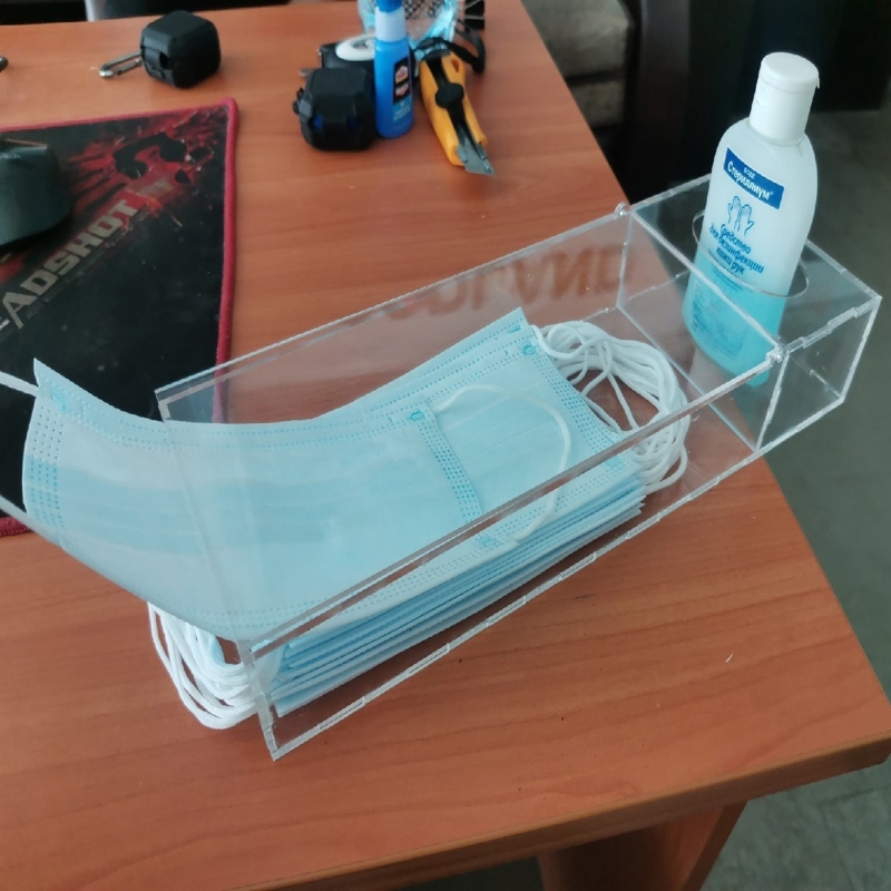 طرح جعبه اکریلیک برای ماسک صورت و ضدعفونی کننده 3 میلی متری مناسب برای استفاده در دستگاه های cnc چوب و cnc لیزر - laser cut acrylic box for face masks and sanitizer 3mm cdr file