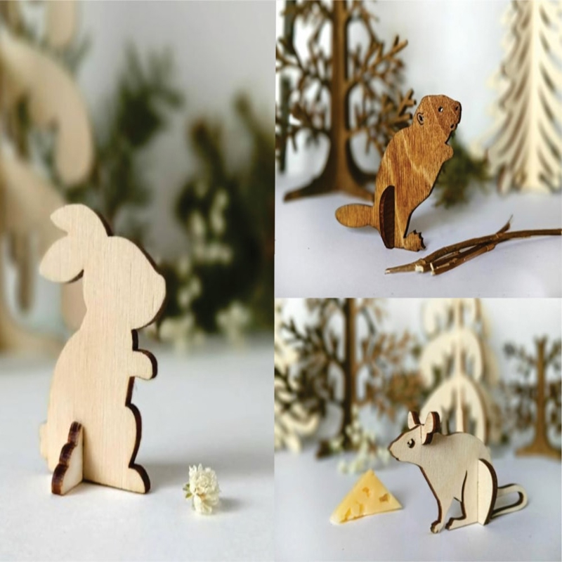 طرح حیوانات رومیزی طرح خرگوش موش مناسب برای استفاده در دستگاه های cnc چوب و cnc لیزر - laser cut tabletop animal decor bunny mouse cdr file