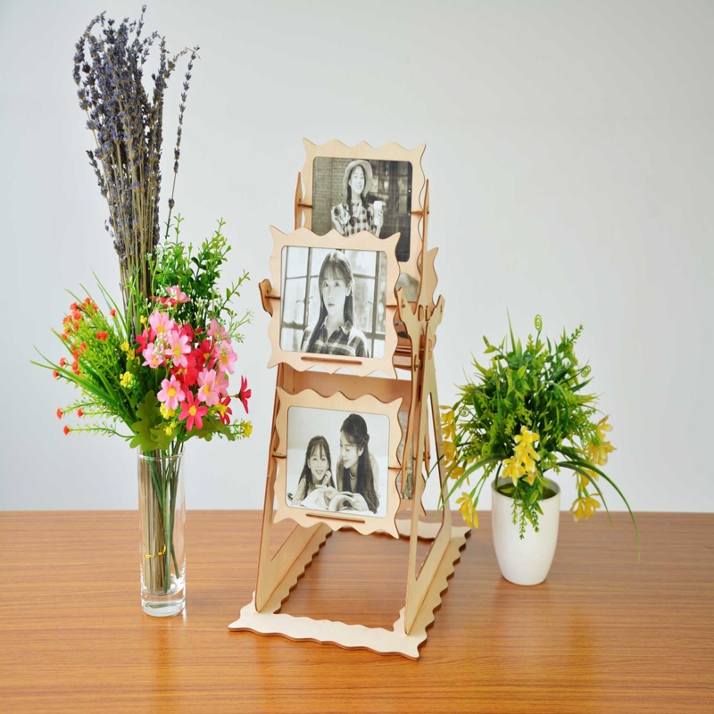 طرح قاب عکس چرخ و فلک چرخان مناسب برای استفاده در دستگاه های cnc چوب و cnc لیزر - laser cut rotating ferris wheel photo frame cdr file