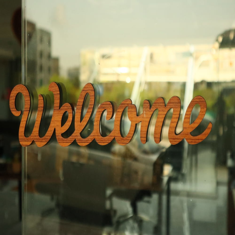 طرح تابلو چوبی خوشامدگویی مناسب برای استفاده در دستگاه های cnc چوب و cnc لیزر - laser cut welcome wood sign cdr file