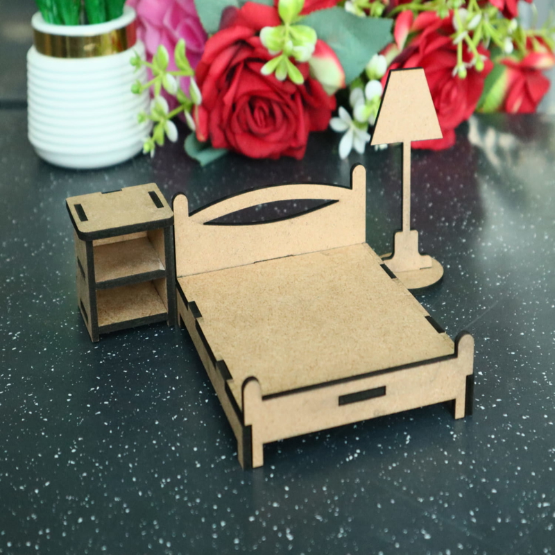 طرح مبلمان اتاق خواب عروسکی مینیاتوری مناسب برای استفاده در دستگاه های cnc چوب و cnc لیزر - laser cut miniature dollhouse bedroom furniture cdr file
