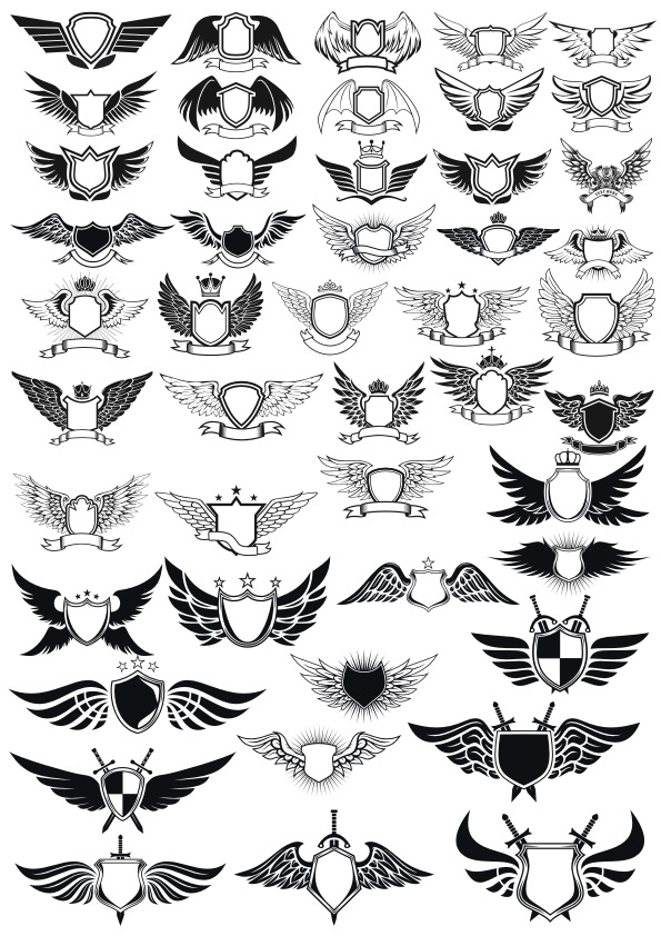 طرح مجموعه نماد بال ها مناسب برای استفاده در دستگاه های cnc چوب و cnc لیزر - wings emblem set cdr file