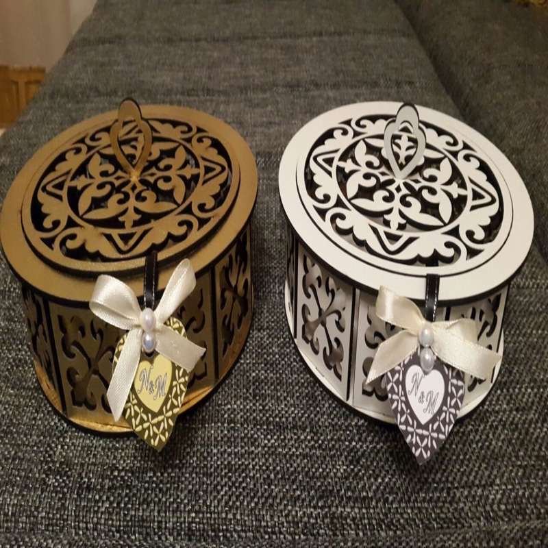 طرح جعبه چوبی گرد طرح سبد شیرینی مناسب برای استفاده در دستگاه های cnc چوب و cnc لیزر - laser cut decorative wooden round box candy basket cdr file