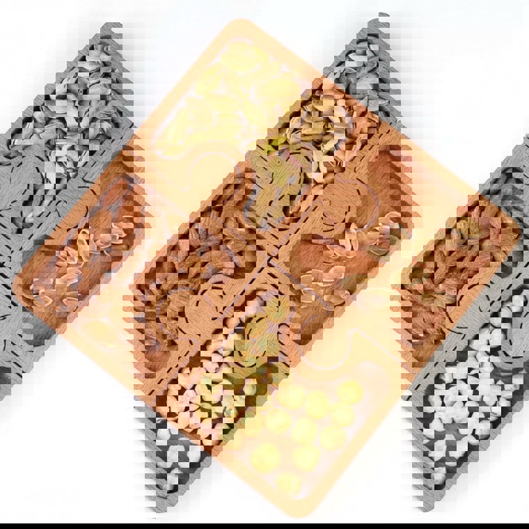 طرح لیزری سینی اتصال پازل برای مهره ها مناسب برای استفاده در دستگاه های cnc چوب و cnc لیزر - puzzle joint tray for nuts cnc router laser template cdr file