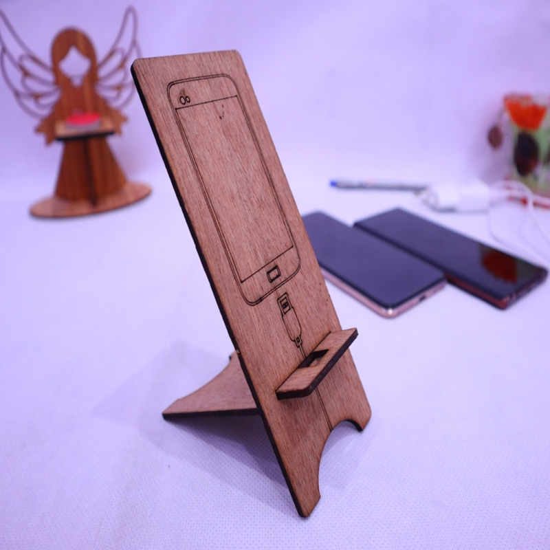 طرح پایه تلفن چوبی با ضخامت ۳ میلی‌متر مناسب برای استفاده در دستگاه های cnc چوب و cnc لیزر - laser cut wood phone stand 3mm cdr file