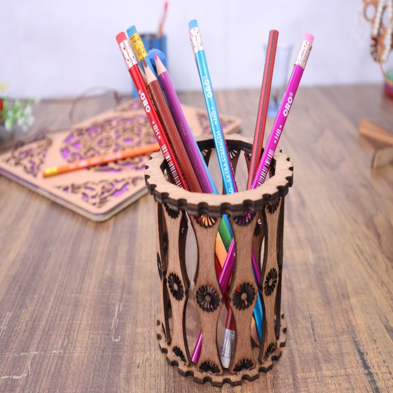طرح سه بعدی جا خودکاری مناسب برای استفاده در دستگاه های cnc چوب و cnc لیزر - laser cut pen holder 3mm cdr file