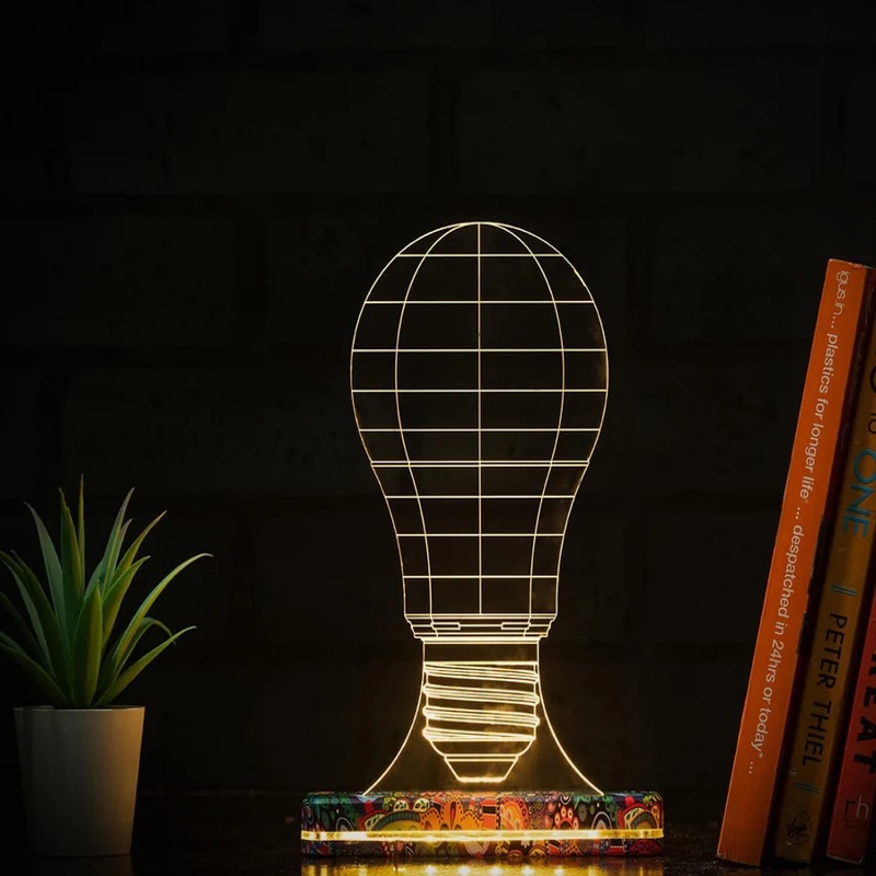 طرح لامپ سه بعدی طرح خطای دید مناسب برای استفاده در دستگاه های cnc چوب و cnc لیزر - laser cut optical illusion 3d bulb shape lamp cdr file