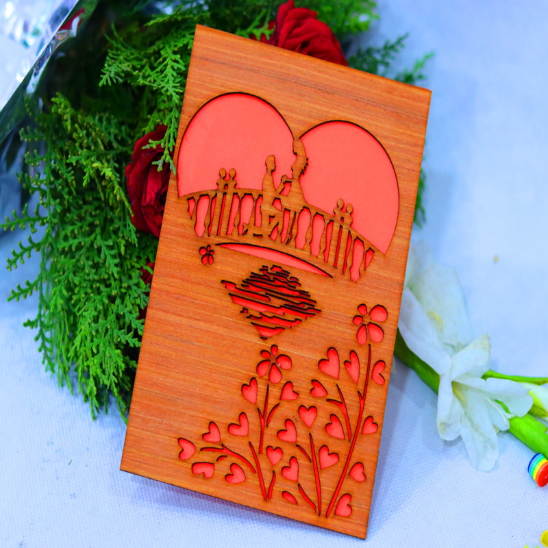 طرح کارت دعوت ازدواج و هدیه روز ولنتاین مناسب برای استفاده در دستگاه های cnc چوب و cnc لیزر - laser cut marriage proposal valentines day gift card cdr file