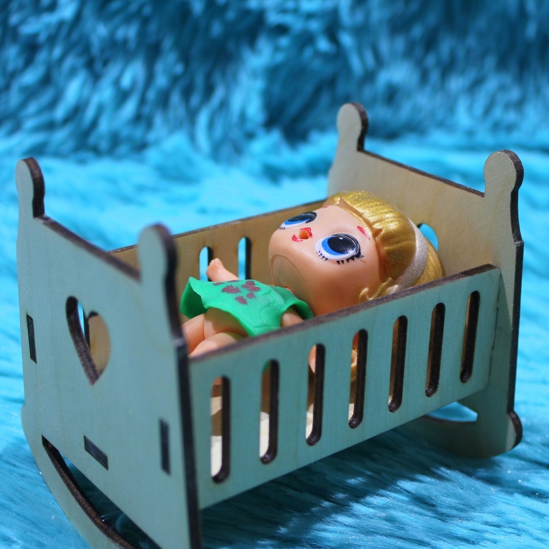 طرح تخت خواب گهواره ای عروسک چوبی مناسب برای استفاده در دستگاه های cnc چوب و cnc لیزر - laser cut wooden doll crib rocking bed cdr file