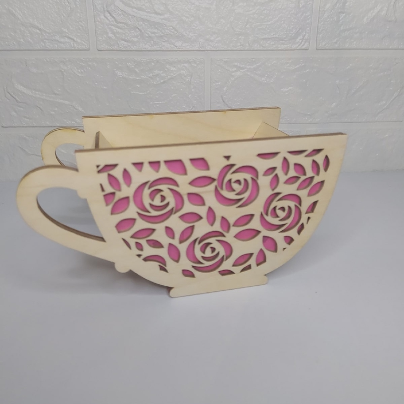 طرح فنجان چای چوبی، گلدان و ... مناسب برای استفاده در دستگاه های cnc چوب و cnc لیزر - laser cut wooden tea cup planter flower pot cdr file
