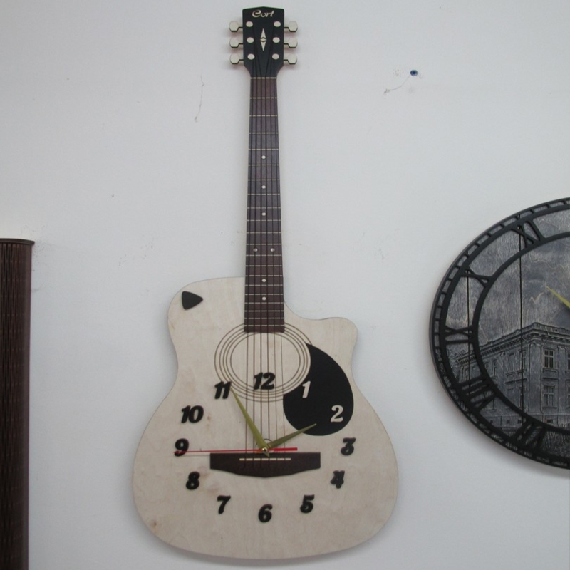طرح ساعت دیواری گیتار مناسب برای استفاده در دستگاه های cnc چوب و cnc لیزر - laser cut guitar wall clock cdr file
