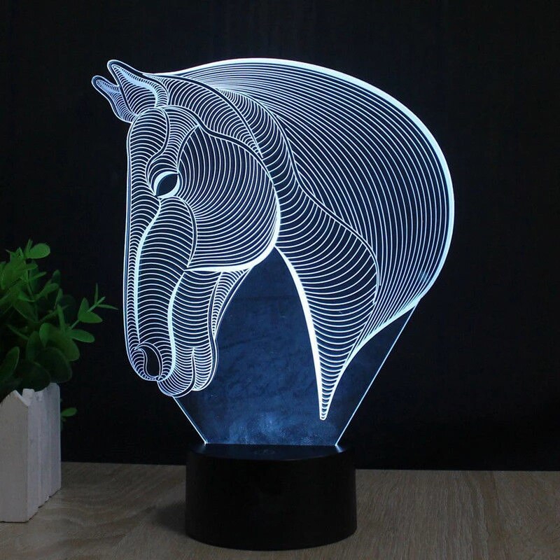 طرح سر اسب سه بعدی لامپ خطای دید مناسب برای استفاده در دستگاه های cnc چوب و cnc لیزر - laser cut horse head 3d optical illusion lamp cdr file