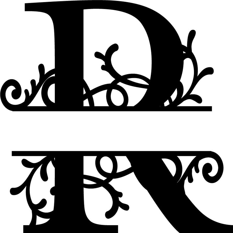 طرح مونوگرام شکفته حرف R مناسب برای استفاده در دستگاه های cnc چوب و cnc لیزر - flourished split monogram r letter eps file