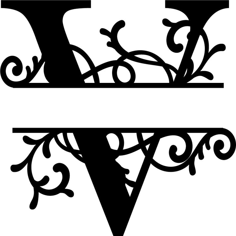 طرح مونوگرام شکفته حرف V مناسب برای استفاده در دستگاه های cnc چوب و cnc لیزر - flourished split monogram v letter eps file