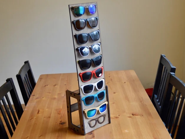 طرح قالب پایه عینک آفتابی مناسب برای استفاده در دستگاه های cnc چوب و cnc لیزر - laser cut sunglass stand template svg file