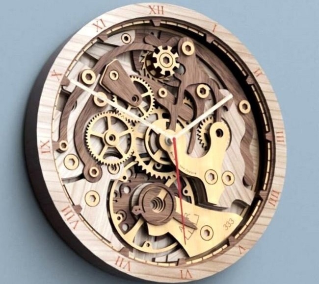 طرح ساعت چوبی لایه باز مناسب برای استفاده در دستگاه های cnc چوب و cnc لیزر - laser cut layered wood clock cdr file