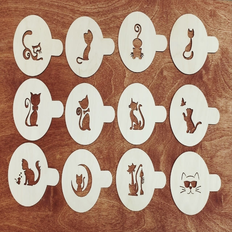 طرح زیربشقابی چوبی گربه بامزه مناسب برای استفاده در دستگاه های cnc چوب و cnc لیزر - laser cut cute cat wooden placemats cdr file