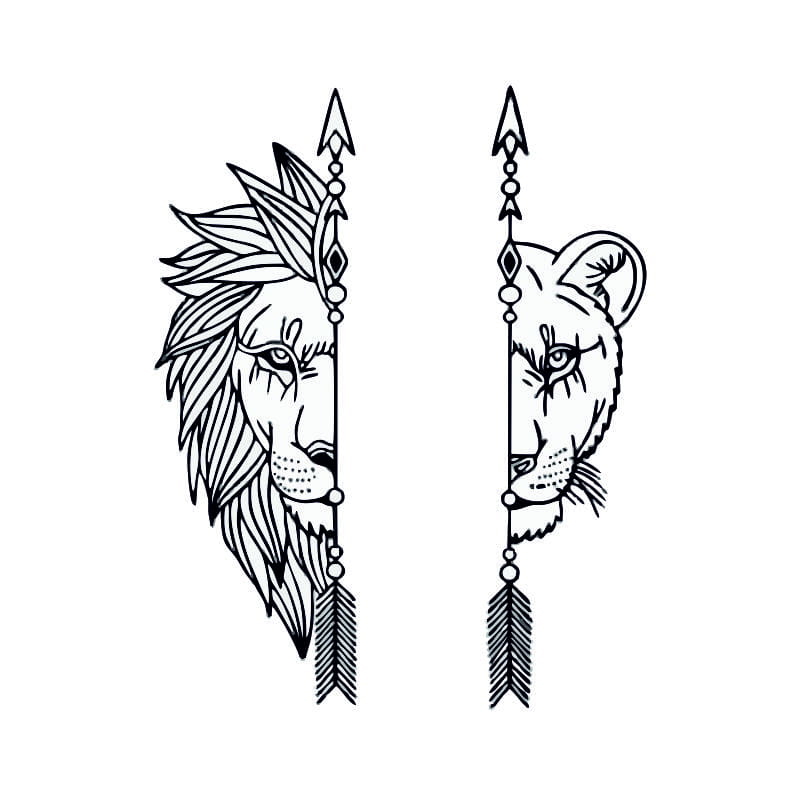 طرح خالکوبی شیر و شیر ماده مناسب برای استفاده در دستگاه های cnc چوب و cnc لیزر - lion and lioness tattoo cdr file