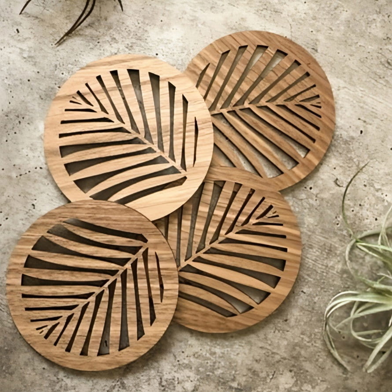 طرح زیرلیوانی بامبو انتزاعی مناسب برای استفاده در دستگاه های cnc چوب و cnc لیزر - laser cut abstract bamboo coasters cdr file
