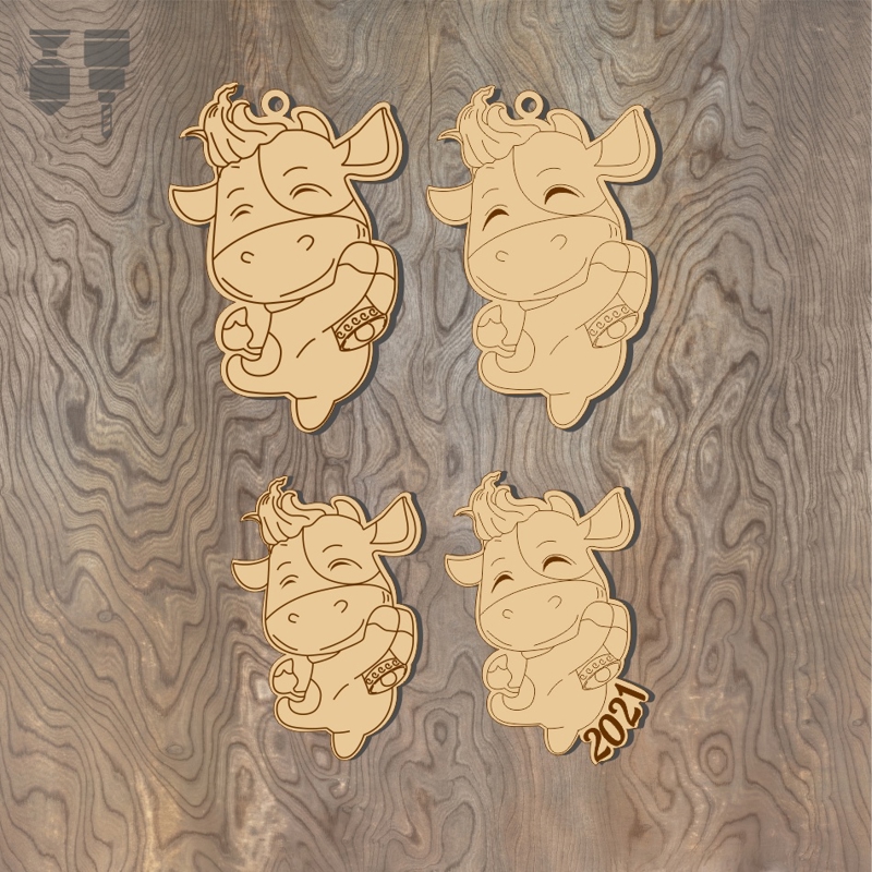 طرح حکاکی و گاو نر سال نو مناسب برای استفاده در دستگاه های cnc چوب و cnc لیزر - laser cut engrave new year bull ornament cdr file