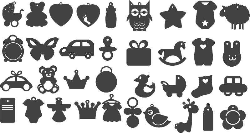 طرح مجموعه تصاویر سیاه و سفید اسباب بازی های کودکان، مناسب برای استفاده در دستگاه های cnc چوب و cnc لیزر - set black silhouettes pictures children toys vectors cdr file