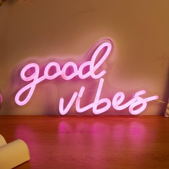 طرح تابلو نئون طرح حس خوب با مناسب برای استفاده در دستگاه های cnc چوب و cnc لیزر - laser cut good vibes neon sign