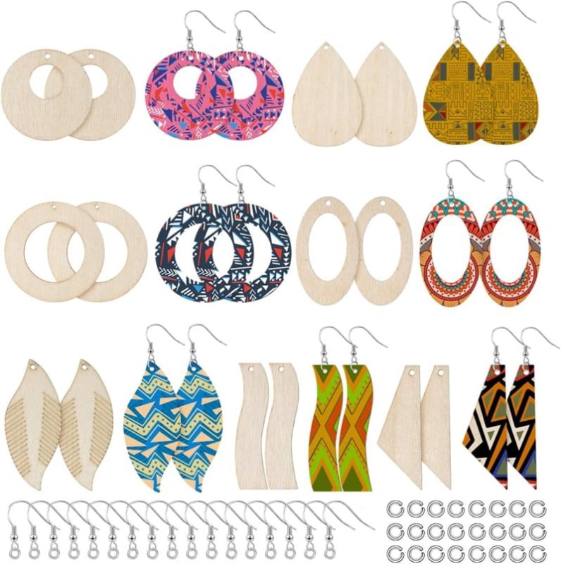 طرح گوشواره چوبی ناتمام طرح دار مناسب برای استفاده در دستگاه های cnc چوب و cnc لیزر - laser cut diy unfinished wood earring blanks