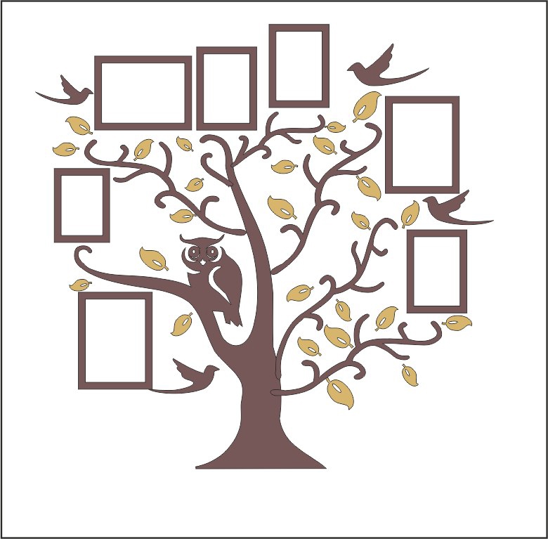 طرح قاب عکس جغد طرح درخت خانوادگی مناسب برای استفاده در دستگاه های cnc چوب و cnc لیزر - family tree owl photo frames cdr file